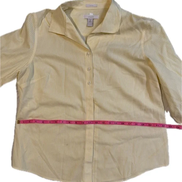 Chico's Striped Butter Yellow Button Down Shirt Sz 2 - Picture 4 of 11